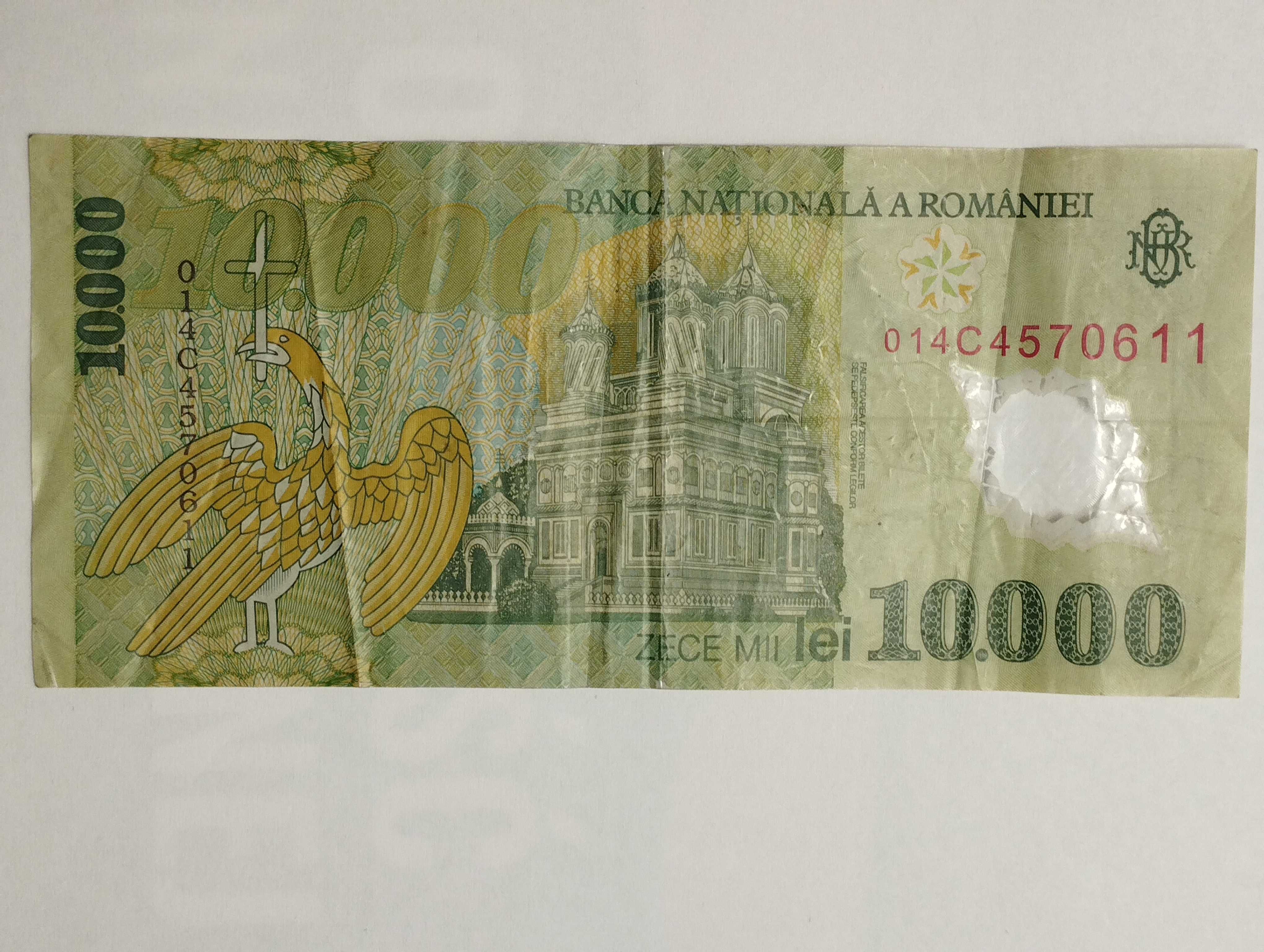Sprzedam banknot Rumunia 10 000 Lei Polimer 2000r. stan db.