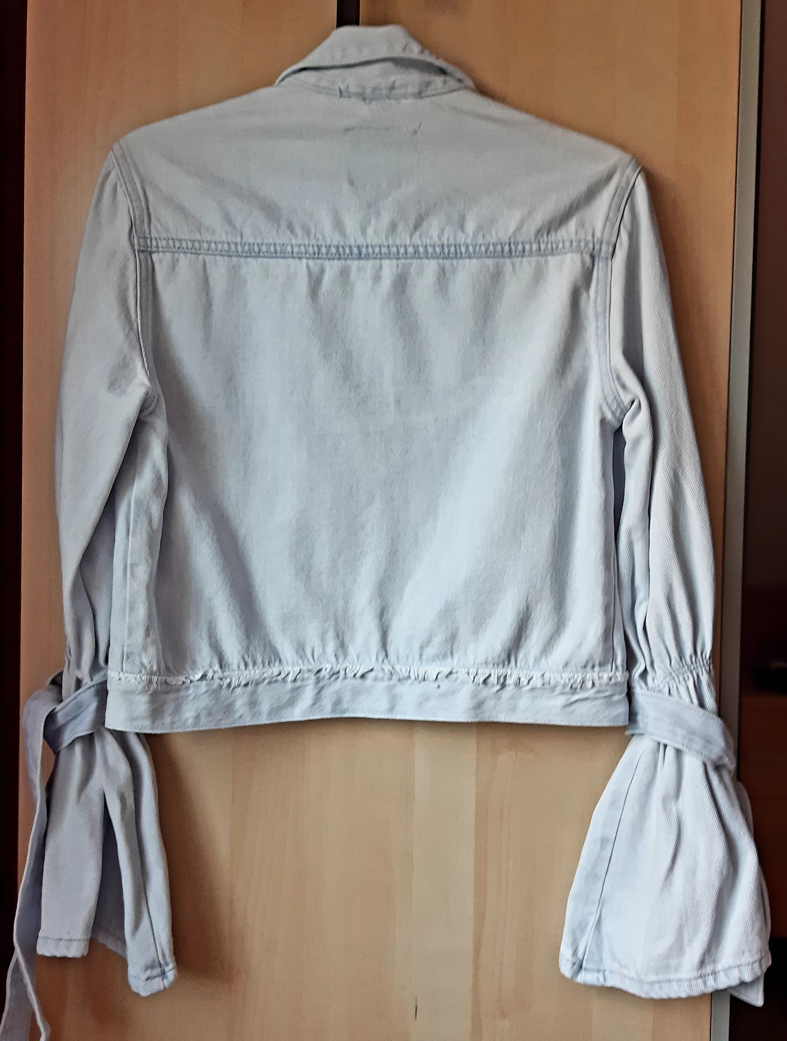 Denim kurtka jeansowa katana wiązane rękawy hippie boho