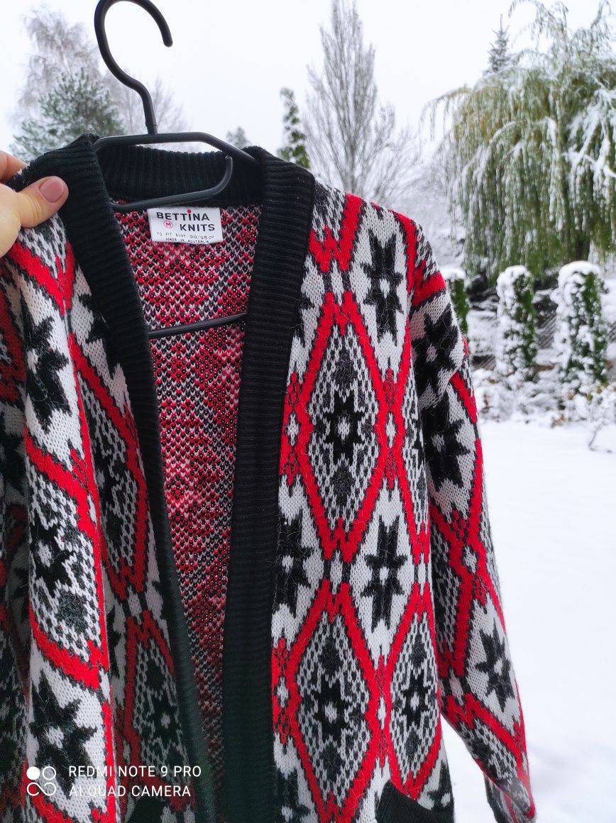 Sweter oversizowy ciepły wzory geometryczne vintage