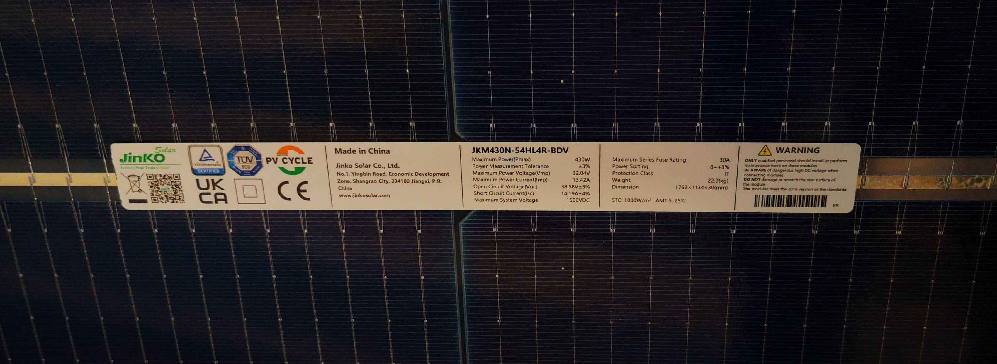 Moduł fotowoltaiczny Panel Jinko 430Wp Bifacial N-Type Dwustronny