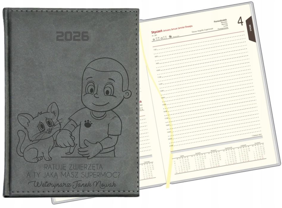 stylowy kalendarz dla weterynarza książkowy a5 2026 grawerowany