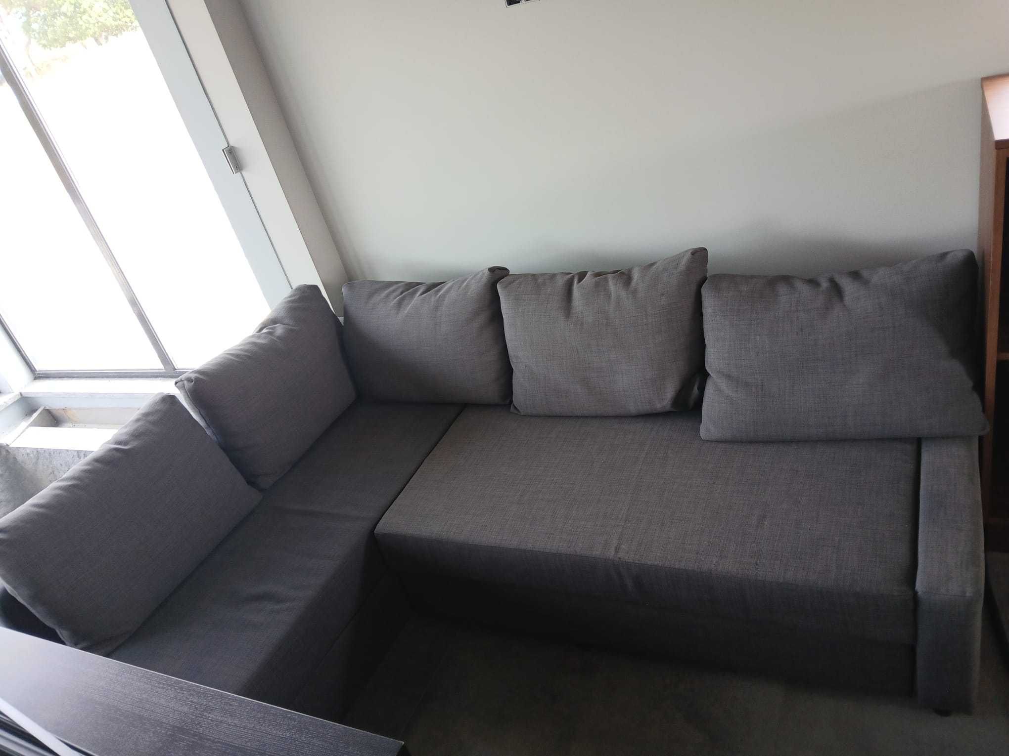 Sofá-cama de canto c/arrumação, c/almofadas encosto - Cinzento