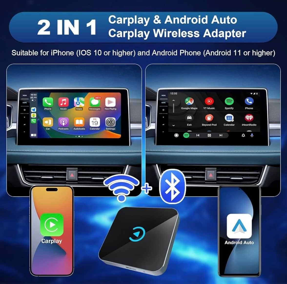 Bezprzewodowy adapter Carplay 2w1  BT WiFi iOS 10/Android Faumon Q2