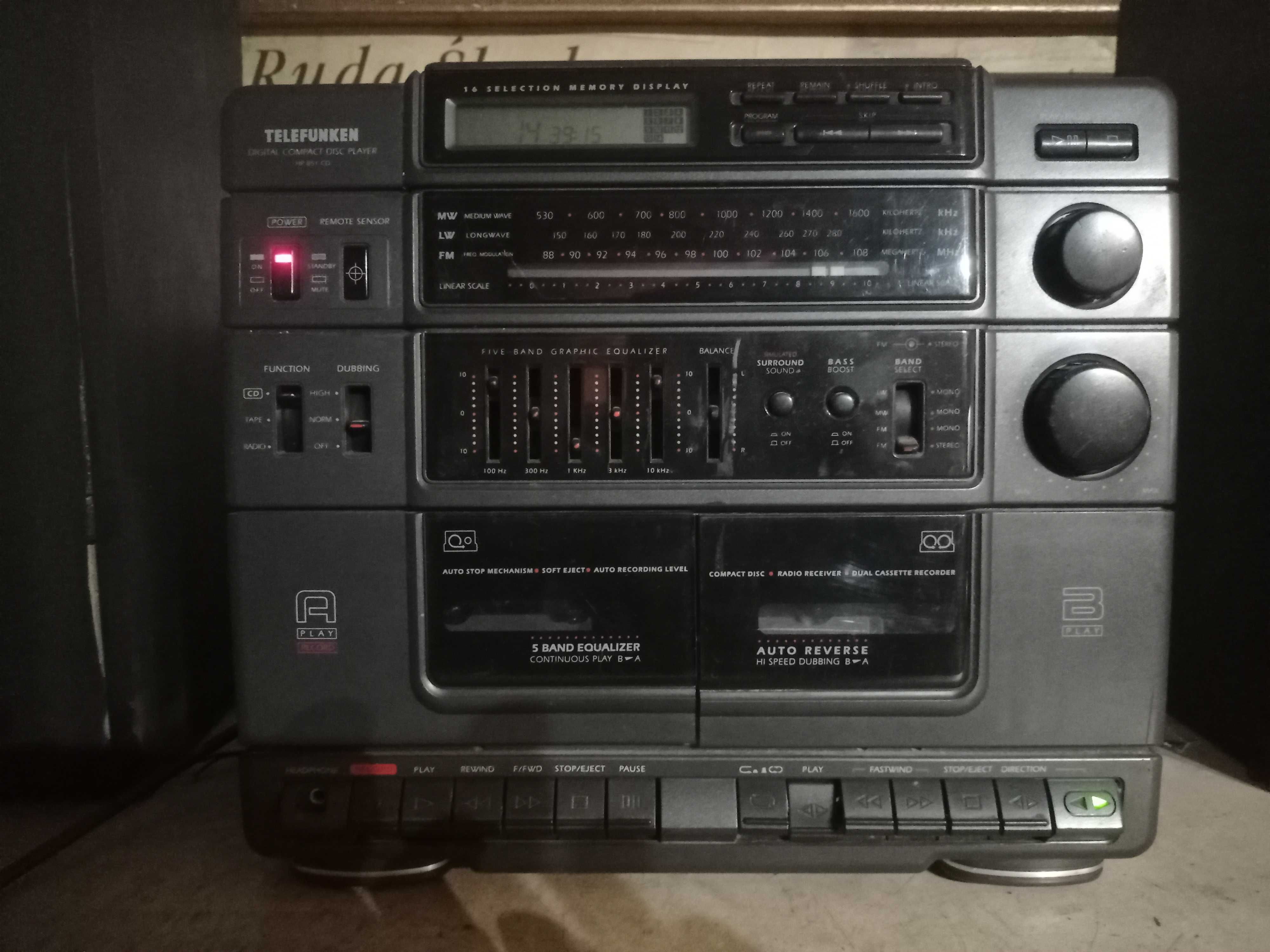 Wieża Telefunken HP 851 CD, radio, magnetofon i cd.