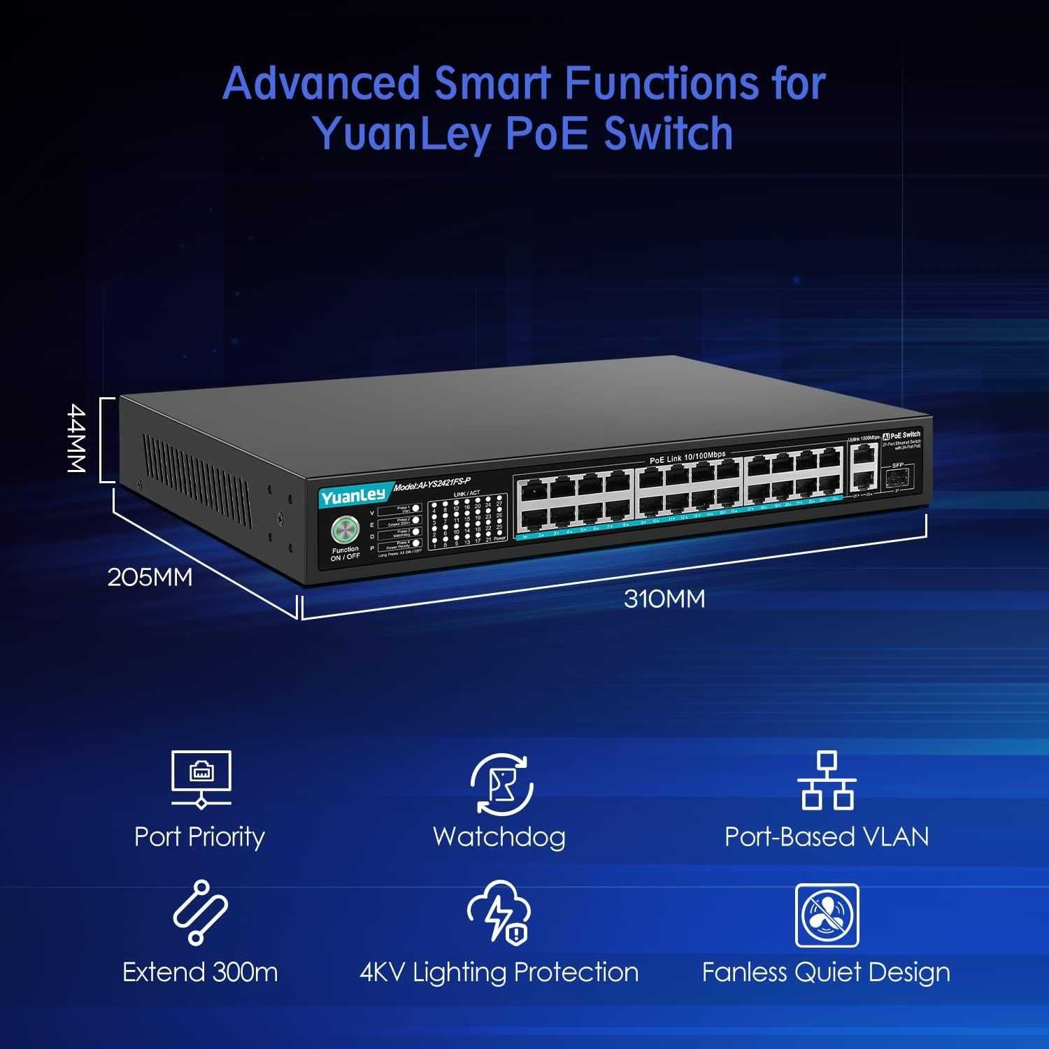 YuanLey 27 Port POE Switch z potężnymi funkcjami sieciowymi