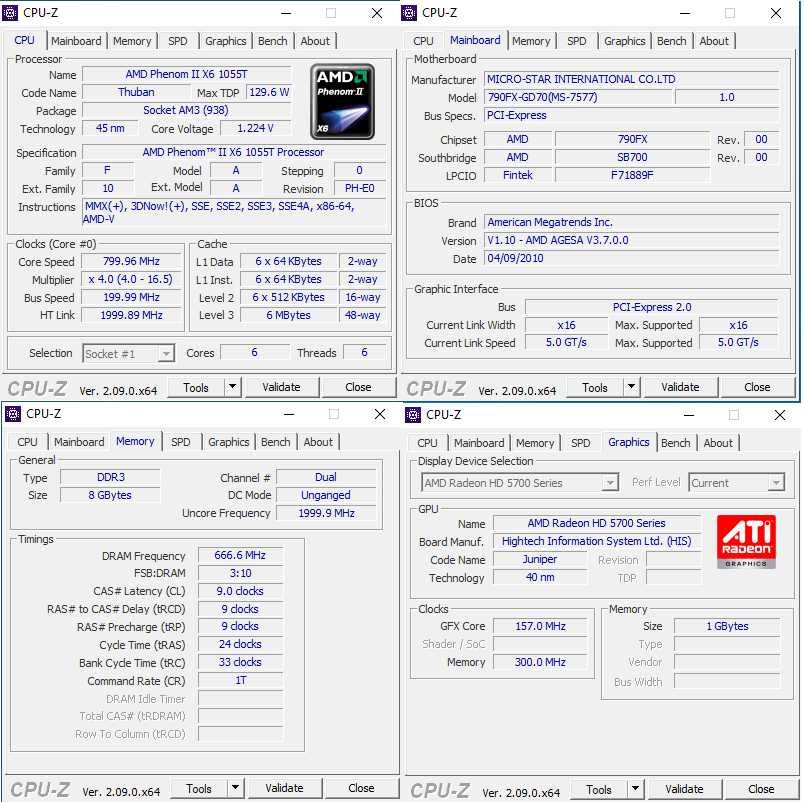 AMD Phenom II X6 1055T / MSI 790FX / 8Gb / HIS5770 / SSD240 / HDD300Gb