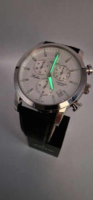 Wielki Atlantic Sealine Chronograph Black&White - szafir - skóra Swiss
