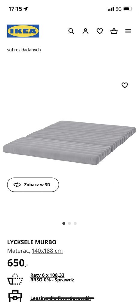 Kanapa sofa Ikea lycksele łóżko materac