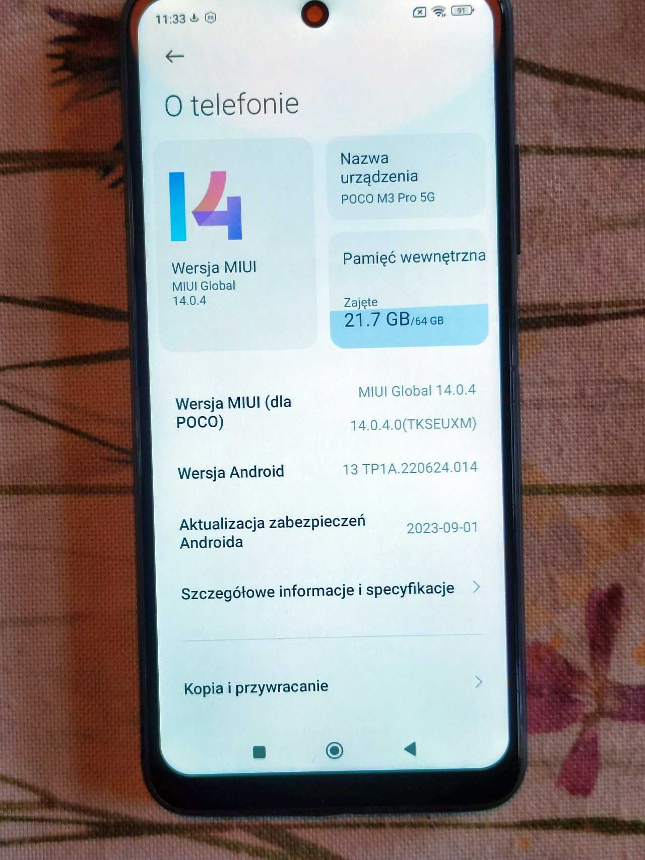 POCO M3 Pro 5G 4/64gb, PL, android 13, dual sim, szary, + etui