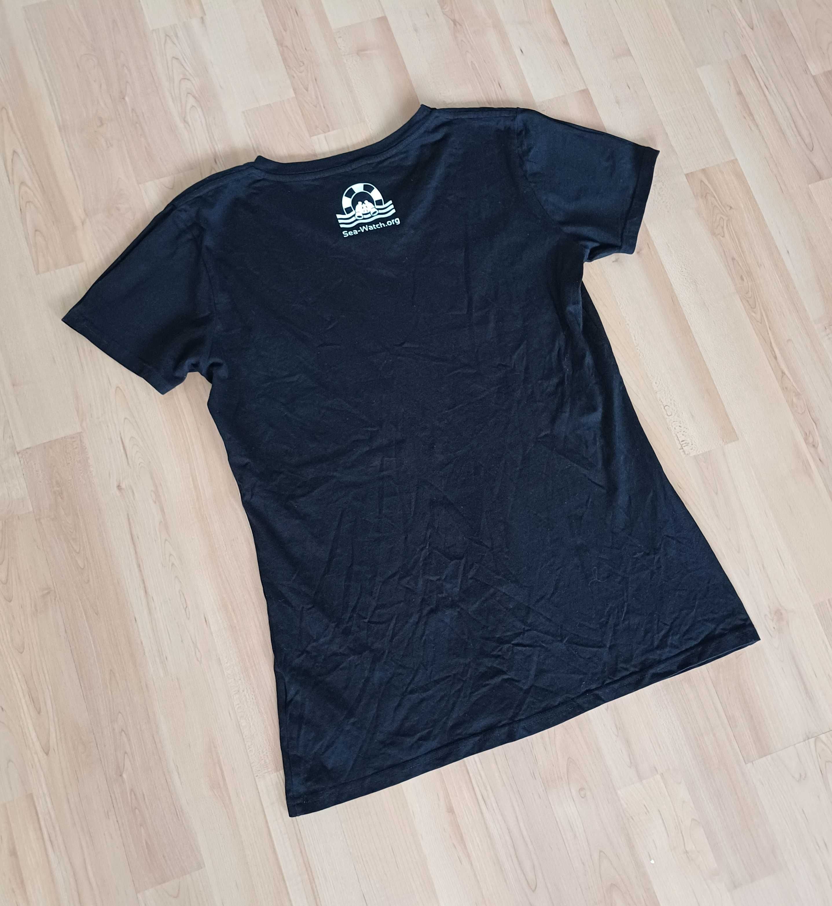 T-shirt damski męski czarny na krótki rękawek nadrukiem XL/42 bawełna