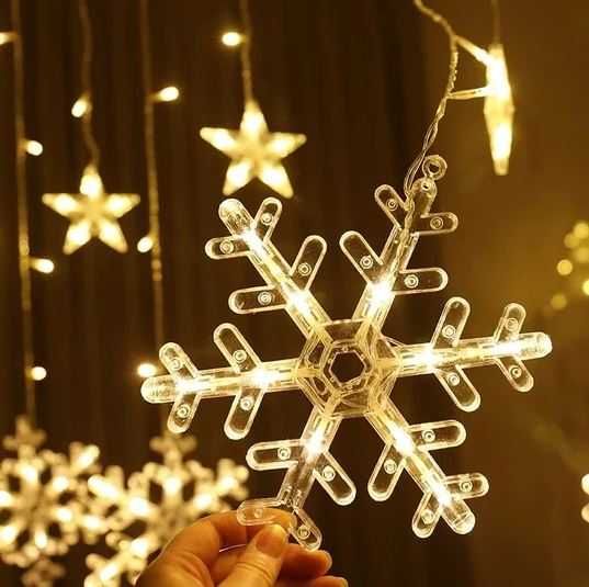 Lampki Świąteczne Choinkowe Kurtyna Świetlna Śnieżynka Girlanda Okno