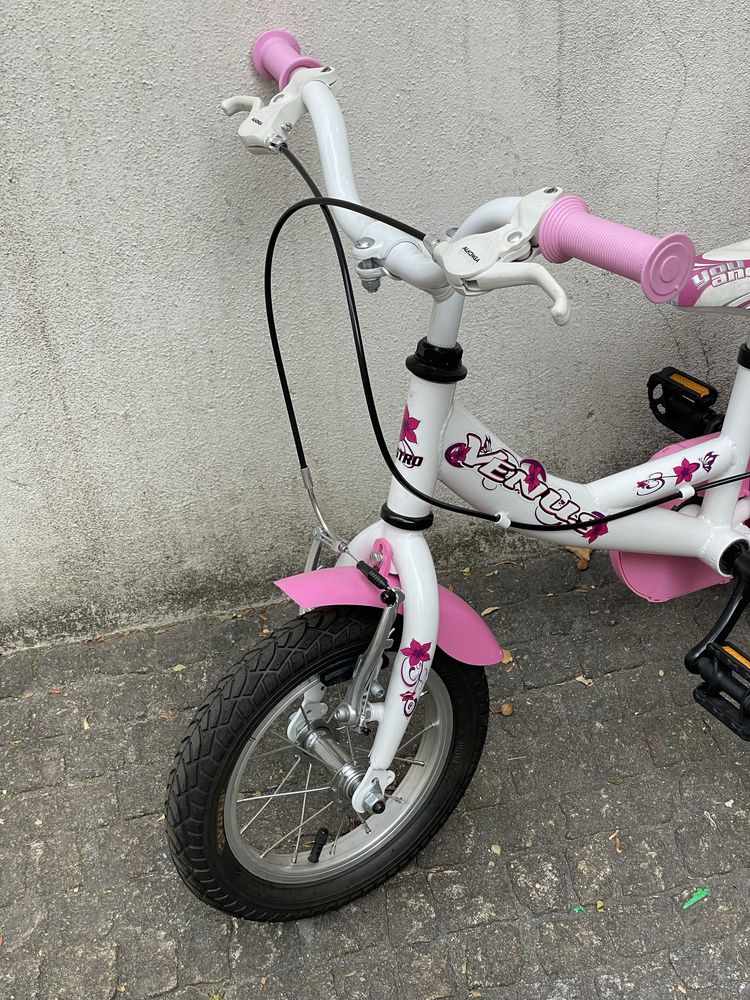 Bicicleta criança Venus branca e rosa