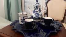 Conjunto de café de porcelana azul marinho