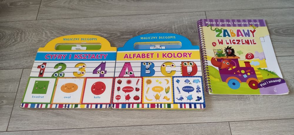 Książki do zmazywania Cyfry i kształty + Alfabet i kolory + Liczenie