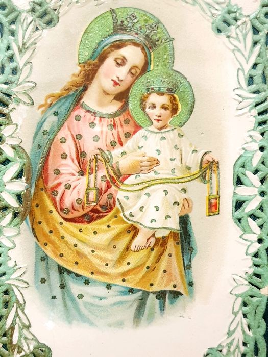 Lindo antigo registo da Nossa Senhora do Carmo com o Menino