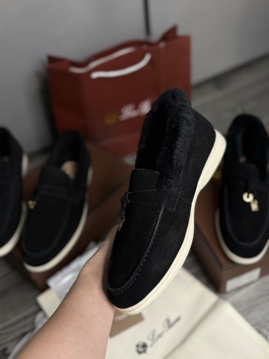 Лоферы теплые черные лоро пиана lp loro piana с мехом зимние кеды