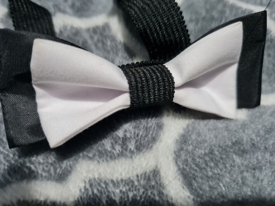 Muszka elegancka czarna biała na rzep gumka 32 cm