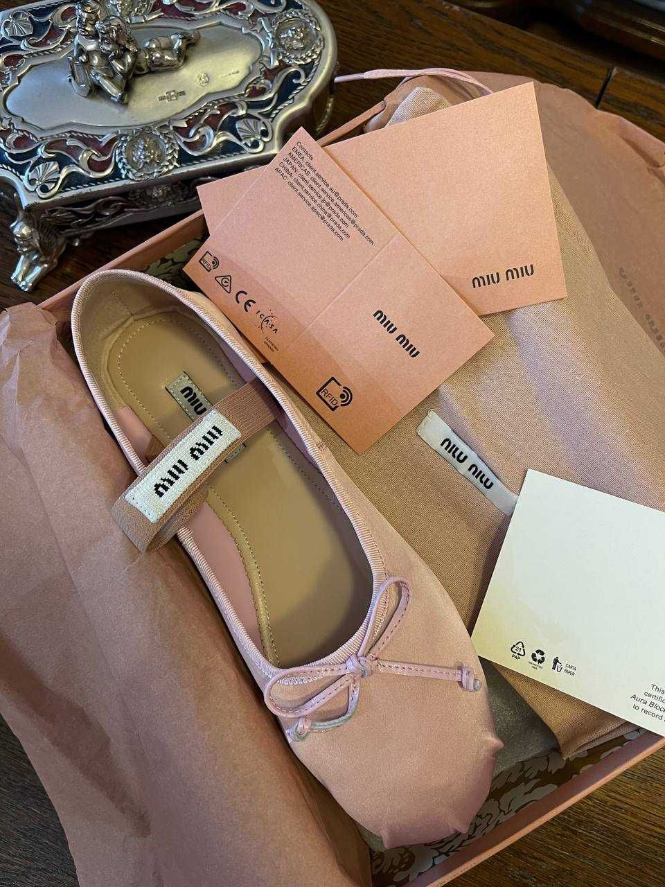 Satynowe Balerinki Miu Miu!Różowe OD RĘKI 36-41! PREMIUM