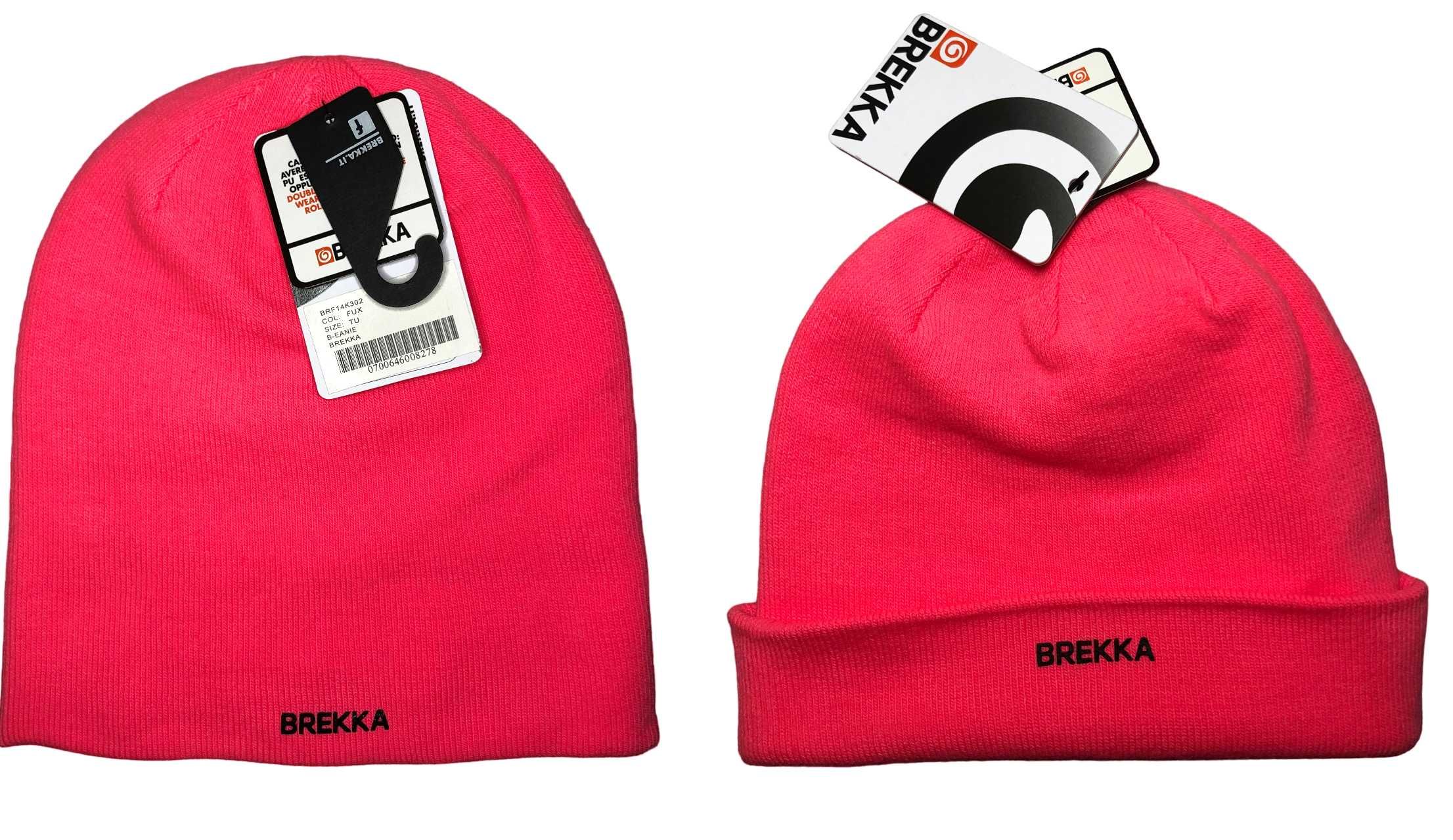 CG25 Dwuwarstwowa Damska Czapka BREKKA Fuksja NEON Beanie 2w1