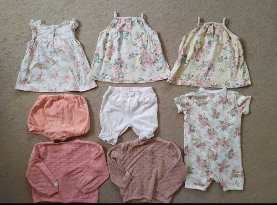 Zestaw newbie 74 top piwonie miętowe żółte, tunika, bloomersy rampers