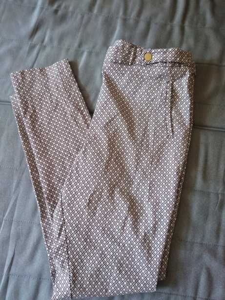 Damskie spodnie cygaretki, złote guziki, mozaiką, r 14
