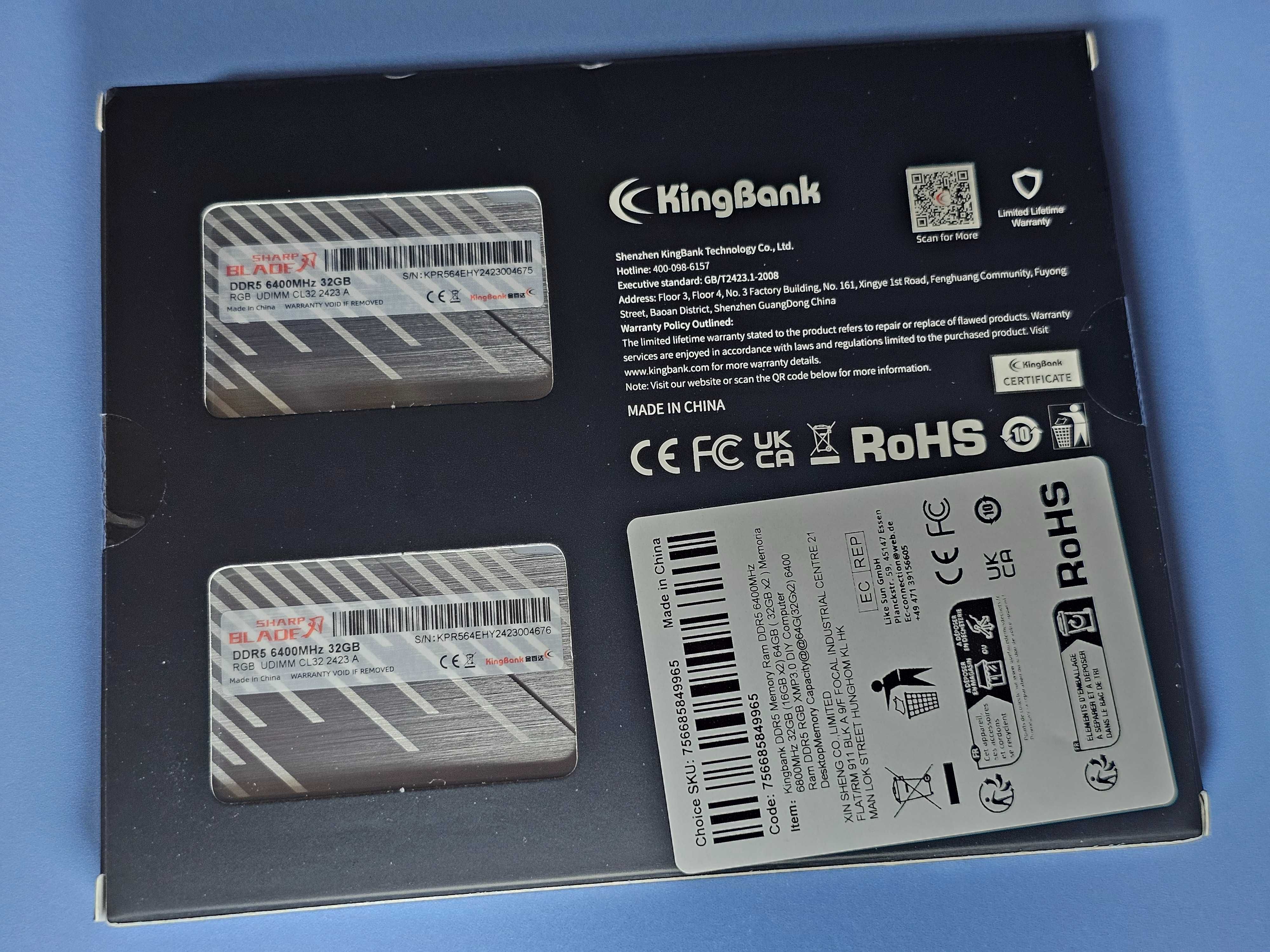 DDR5 KingBank 24GBx2 48GB 32GBx2 64GB 6400MHz Hynix Micron RGB Black