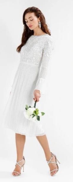Frock&Frill sukienka koktajlowa biała ozdoby S/M
