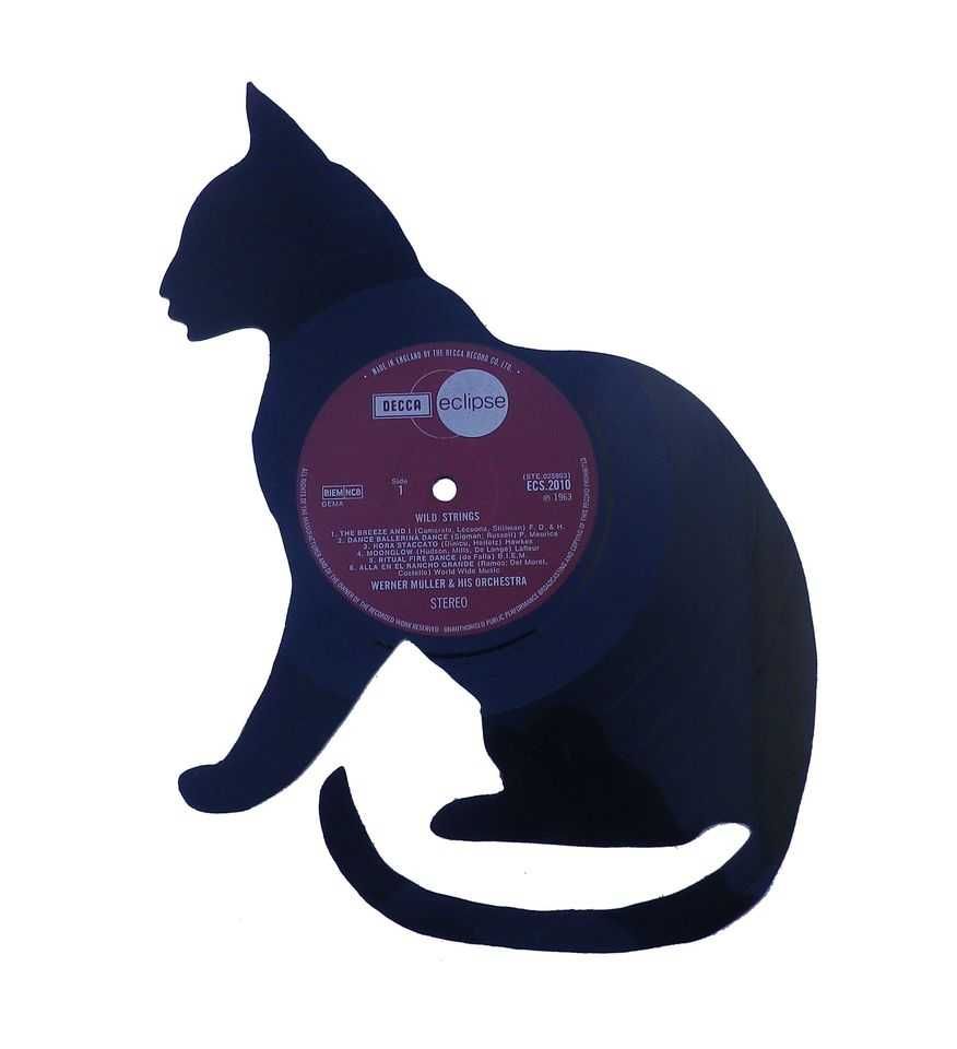 Silhueta decorativa Gato feita de um disco de vinil