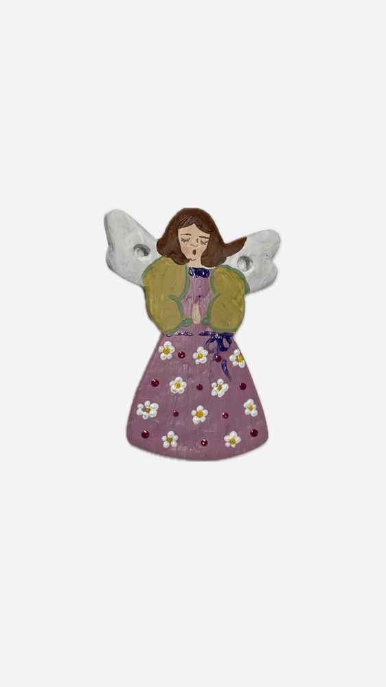 CeramicNy fioletowy anioł stróż kwiaty wiosna komunia chrzest boho