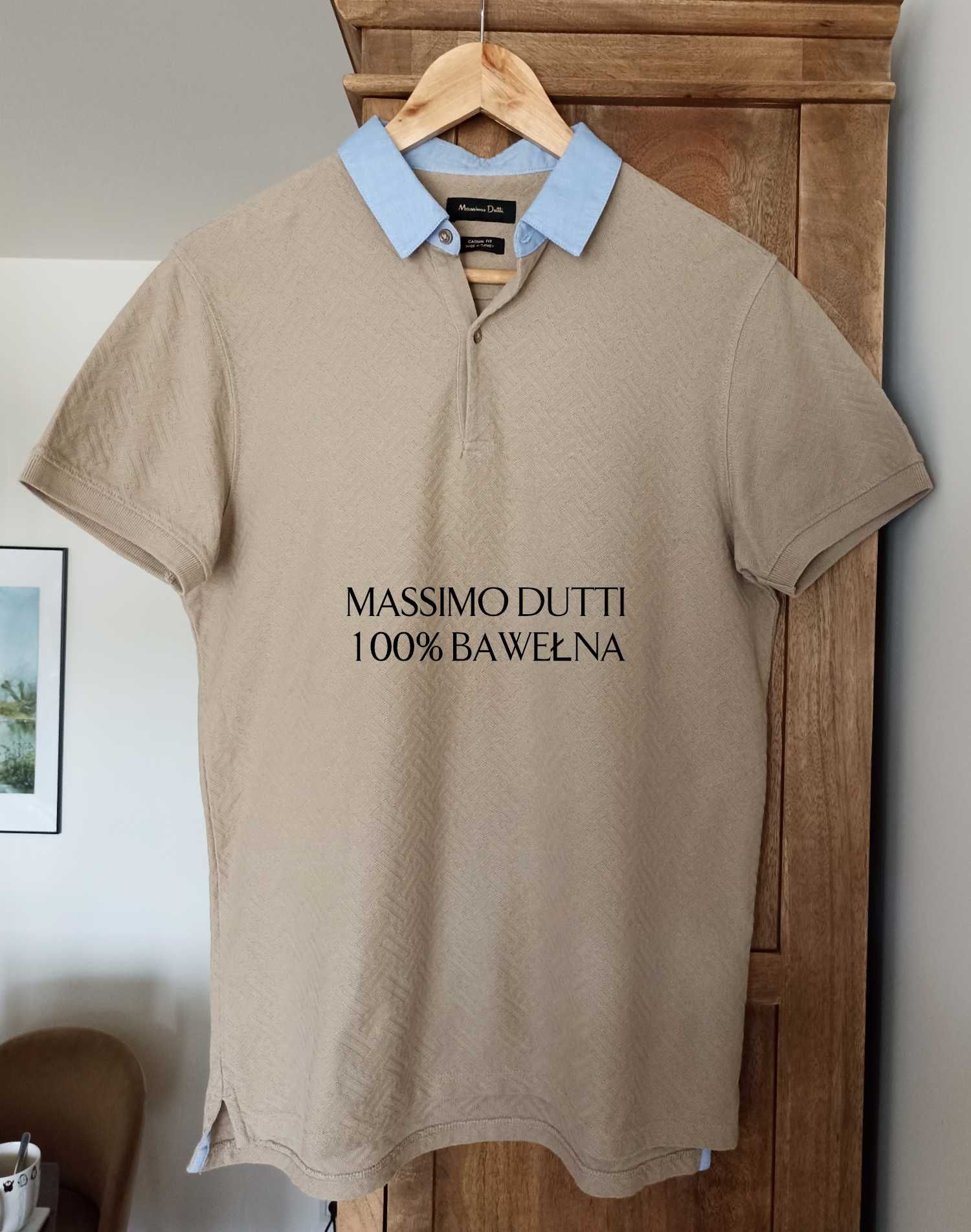 Beżowa koszulka polo Massimo Dutti tłoczony wzór