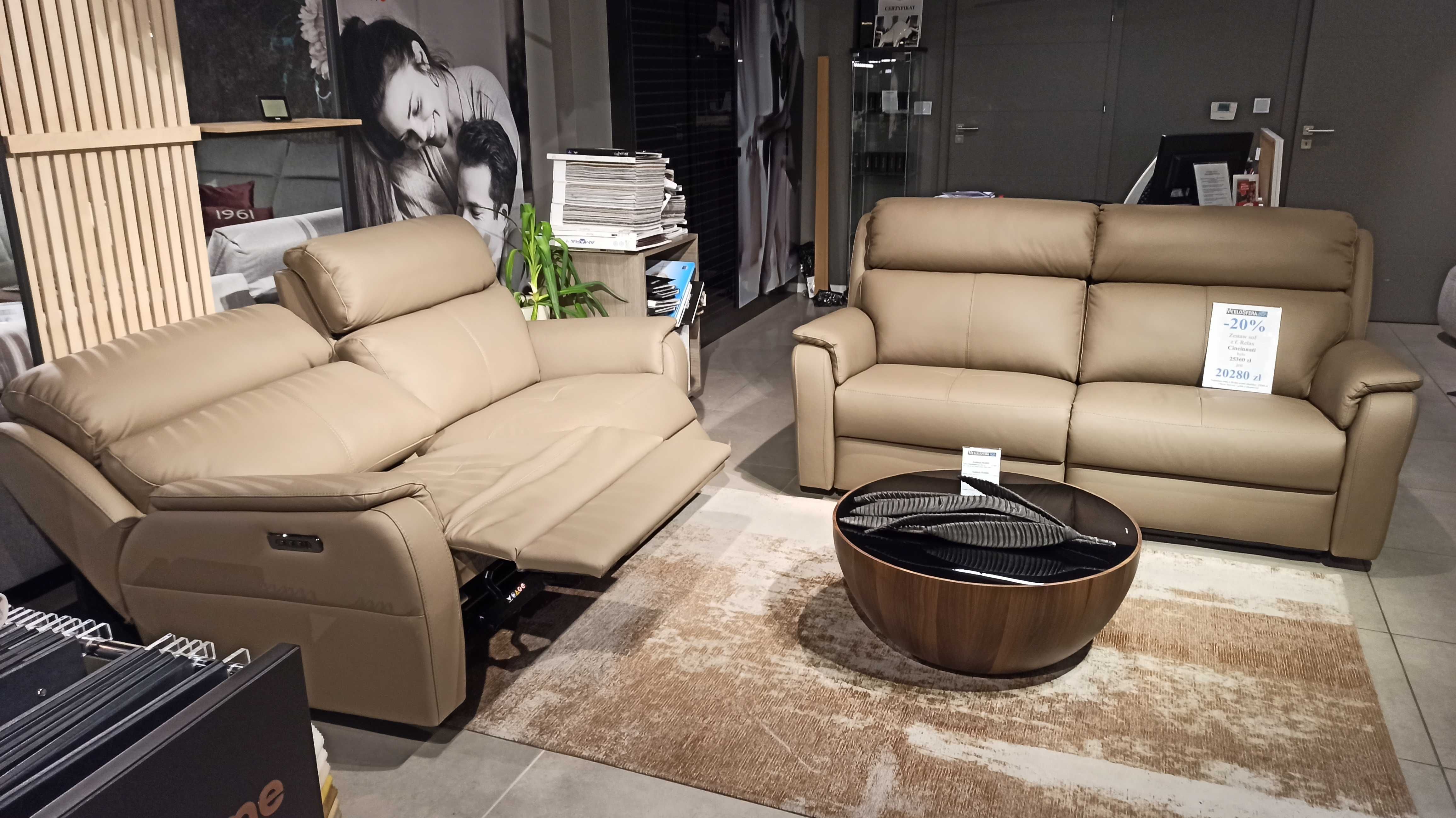 -37% Cincinnatti sofa włoska funkcje relaks skóra naturalna