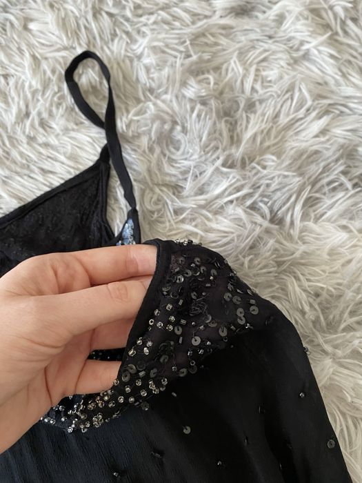 Czarny transparentny top na ramiączka cekiny M 38 L 40 zara mesh