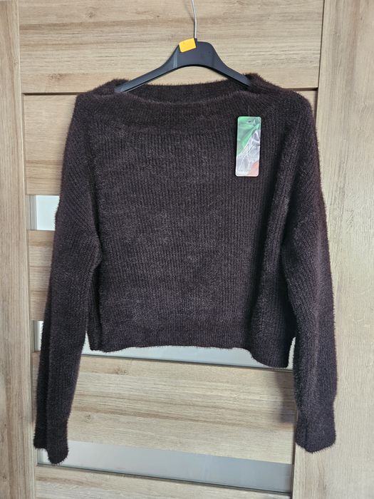 Krotki sweterek czekoladowy alpaka S M