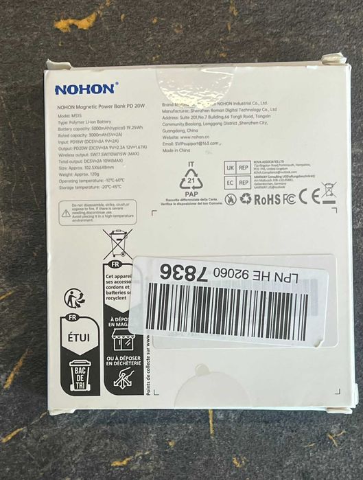 Powerbank NOHON 5000 mAh fioletowy