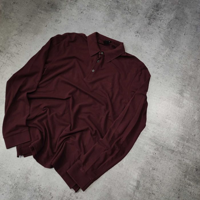 MĘSKA Koszulka Polo Długi Rękaw Longsleeve Bordo Hugo Boss Bawełna
