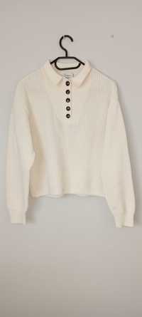 Sweter kremowy na guziki z kołnierzykiem Vintage