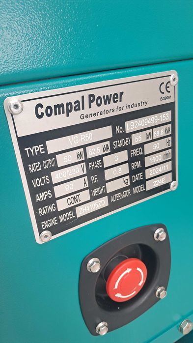 AGREGAT generator prądotwurczy  Compal Power VG-R50. 50KW 62,5KVA Nowy