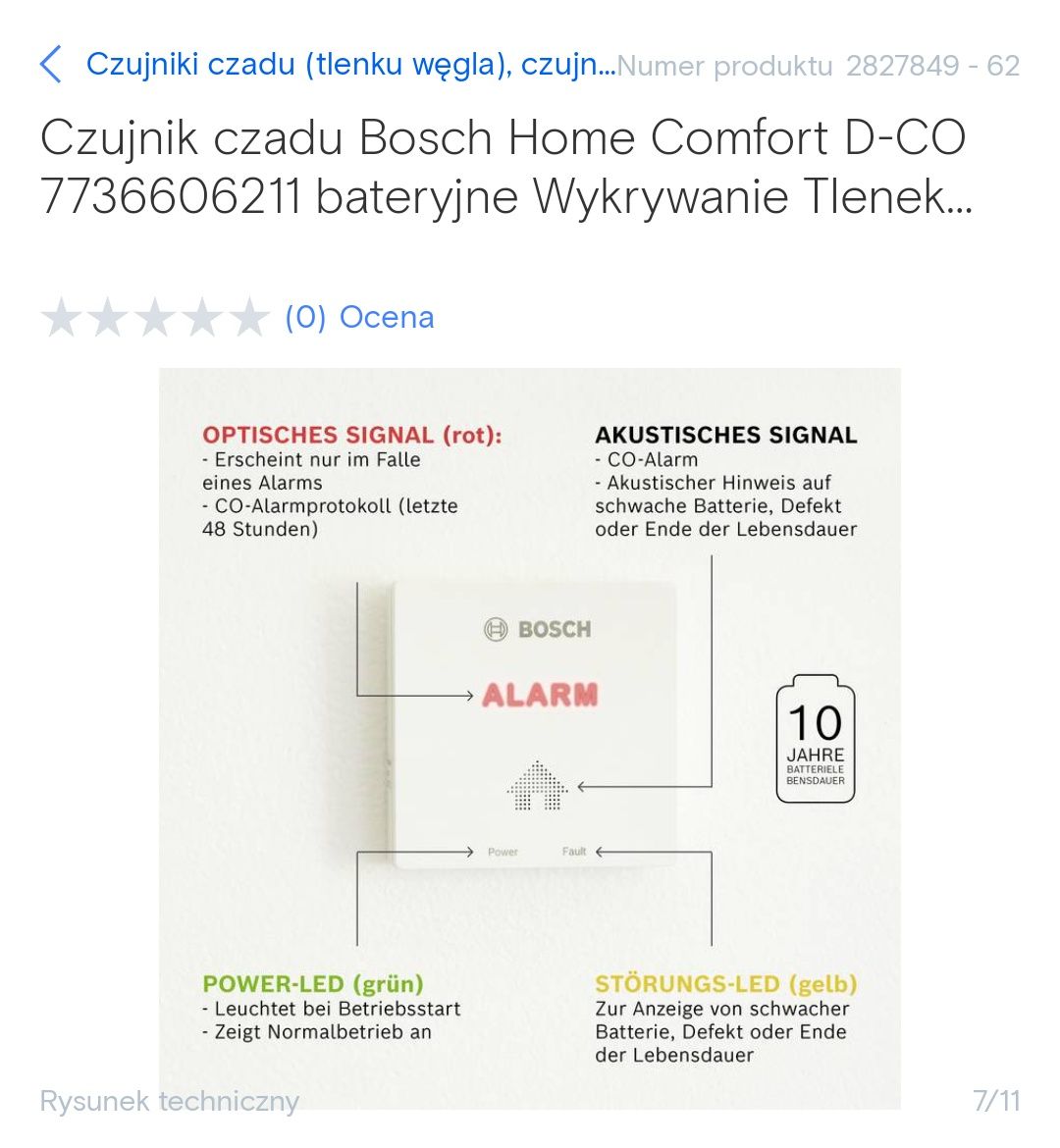 czujnik czadu tlenku węgla Bosch D-Setco