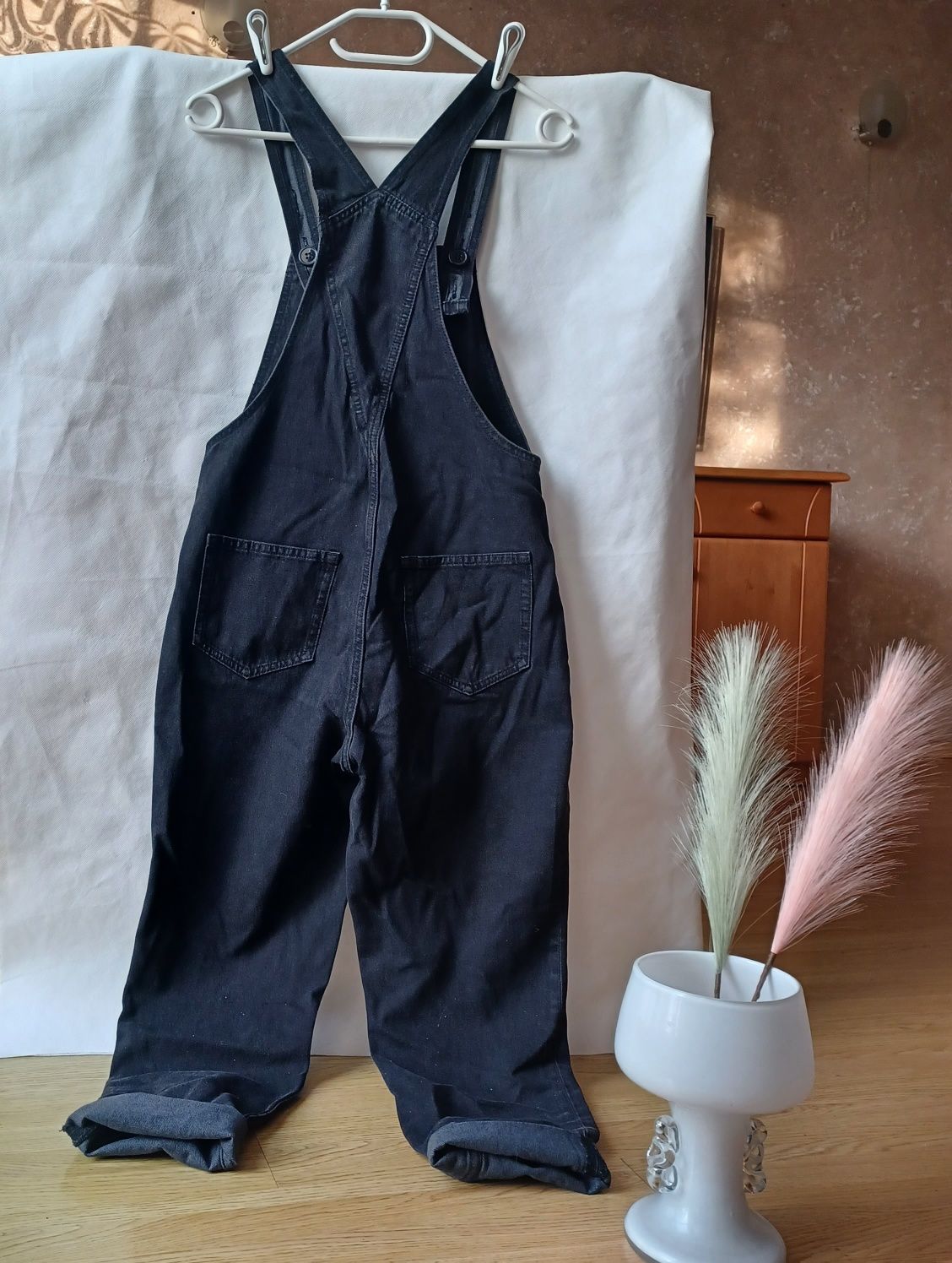 Ogrodniczki kombinezon czarne jeansowe dżinsowe XS 34 push up jeans