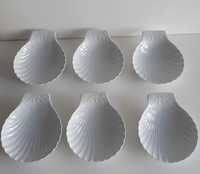 6 Taças Porcelana Branca Francesa Conchas Relevos Floridos