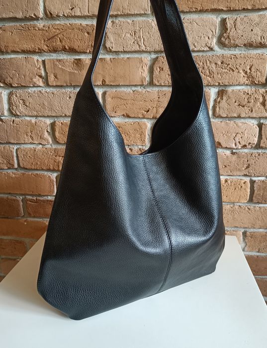 Torebka włoska skóra naturalna shopper hobo na ramię i do ręki czarna