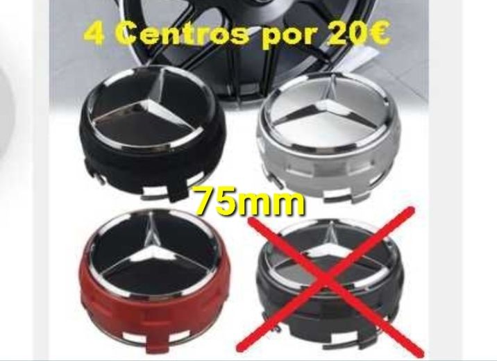 Centros jante Mercedes AMG CLA Classe A B C E ML 75mm jantes Originais