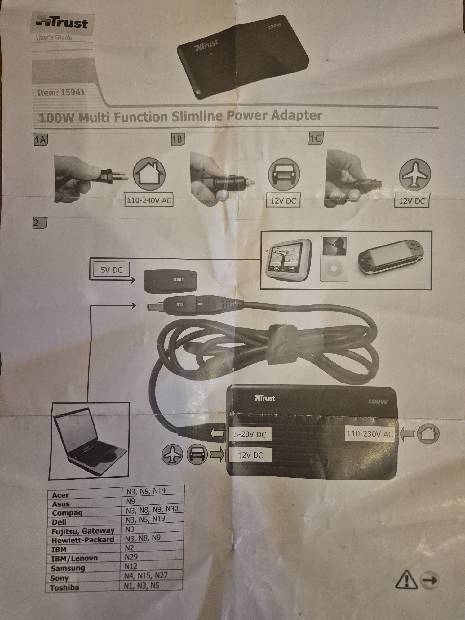 Ładowarka do laptopa samochodowa / sieciowa uniwersalna