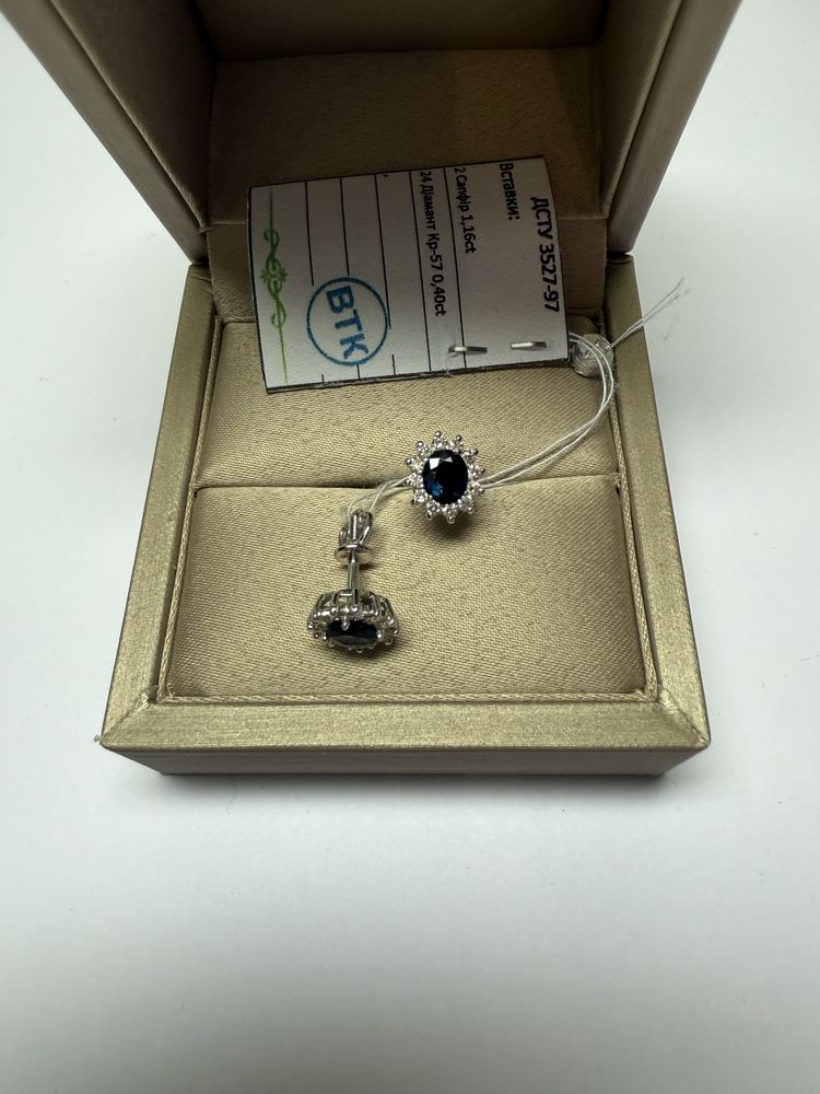Серьги Tiffany 750 проба, сапфиры Цейлон 1.16 ct, бриллианты 0.40 ct