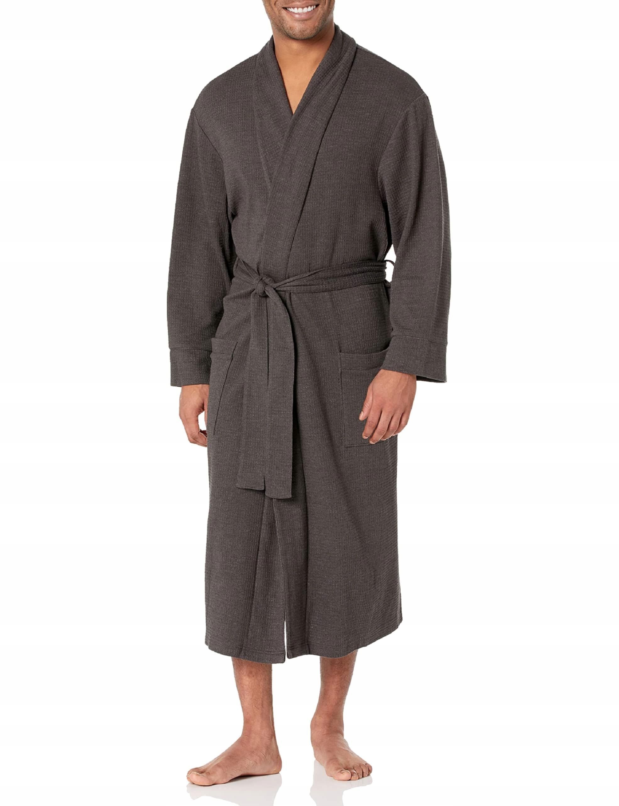 outlet amazon essentials szlafrok męski szary do kolan rozmiar m/l