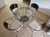 Mesa redonda de vidro temperado + 4 cadeiras