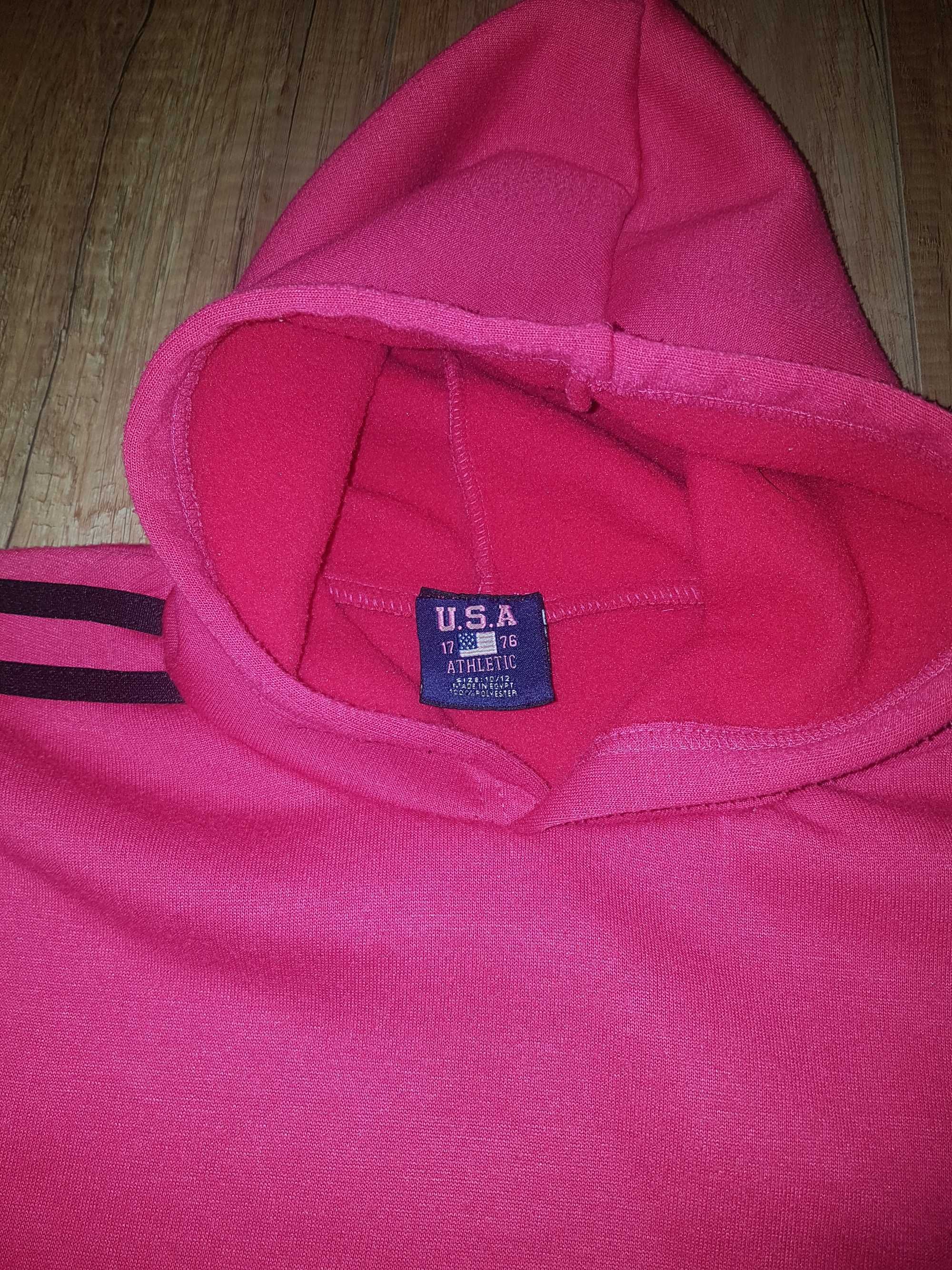 Bluza z kapturem USA Athletic paski róż 146-152 cm 10-12 lat