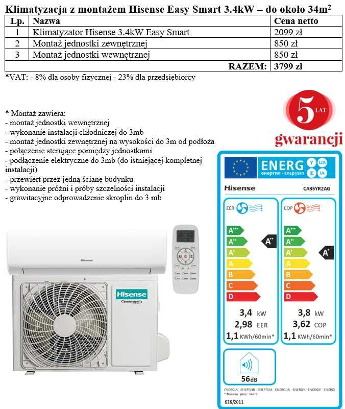 Klimatyzacja Klimatyzator Easy Smart 3,4kW NOWY Gwarancja z montażem