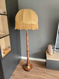 Wysoka duża lampa prl drewniana abażur stojąca rustykalna vintage