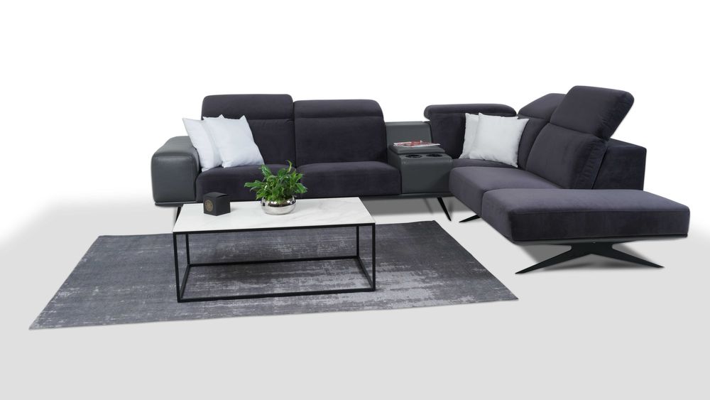 Narożnik tkanina z skórą wysokie nogi miękki